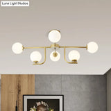 Modern 6/10-Head Metal Semi Flush Mount Ceiling Light With Globe Glass Shade - Gold Finish For