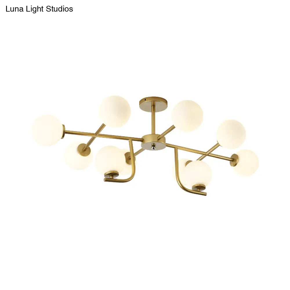 Modern 6/10-Head Metal Semi Flush Mount Ceiling Light With Globe Glass Shade - Gold Finish For