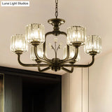 Modern 6/8-Bulb Chandelier In Black/Gold With Crystal Prisms Shade For Living Room Suspension