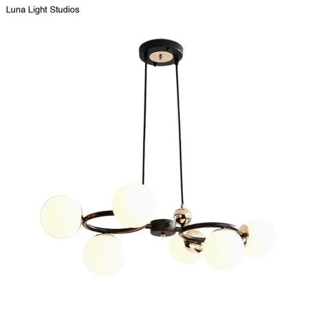 Modern 6-Head Opal Glass Chandelier - Black Ceiling Suspension Lamp