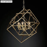 Modern 6-Light Geometric Metal Chandelier For Living Room - Brass/Chrome Pendant Lighting