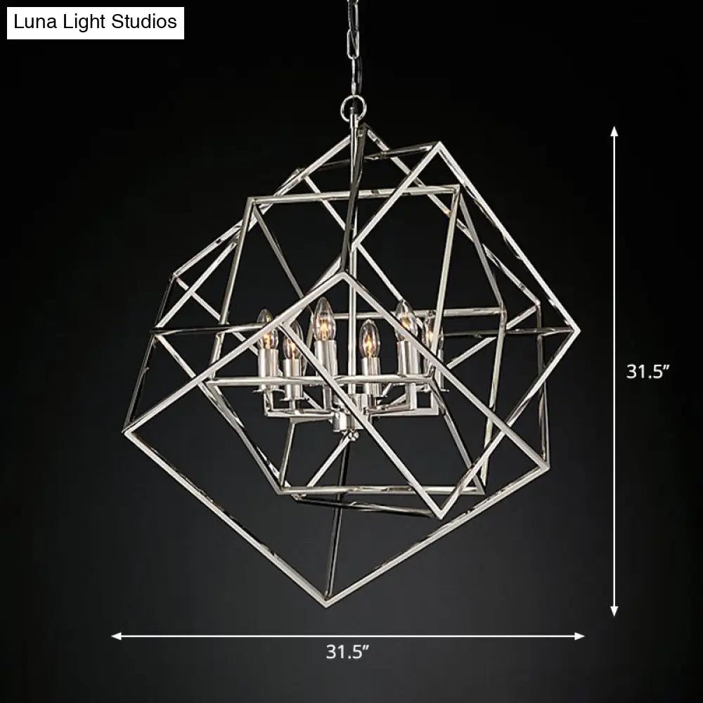 Modern 6-Light Geometric Metal Chandelier For Living Room - Brass/Chrome Pendant Lighting