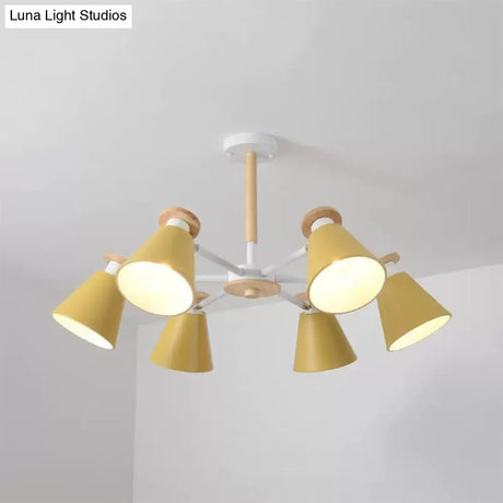 Modern 6-Light Rotatable Metal Cone Chandelier - Stylish Macaron Loft Hanging Light For Living Room