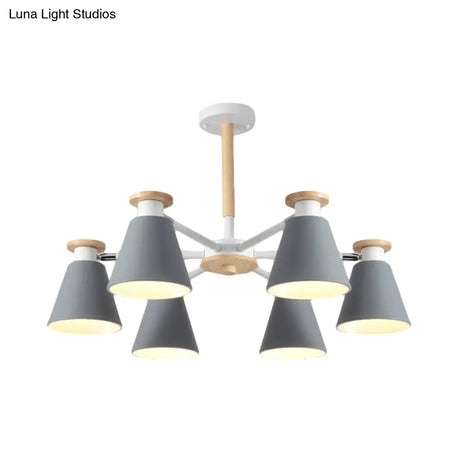 Modern 6-Light Rotatable Metal Cone Chandelier - Stylish Macaron Loft Hanging Light For Living Room