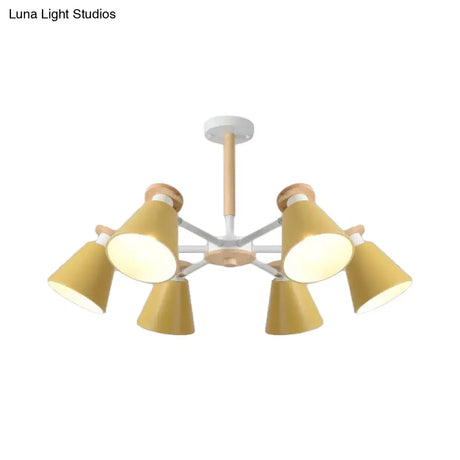 Modern 6-Light Rotatable Metal Cone Chandelier - Stylish Macaron Loft Hanging Light For Living Room