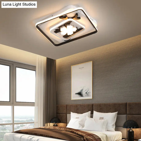 Modern Acrylic Black Square Flush Mount Lamp - Led Ceiling Light (19.5’/23.5’ Wide) With Flower