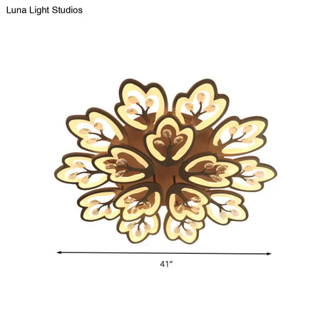 Modern Acrylic Floral Ceiling Mount Light Fixture - Coffee Finish 12/15 Lights Warm/White/3 Color