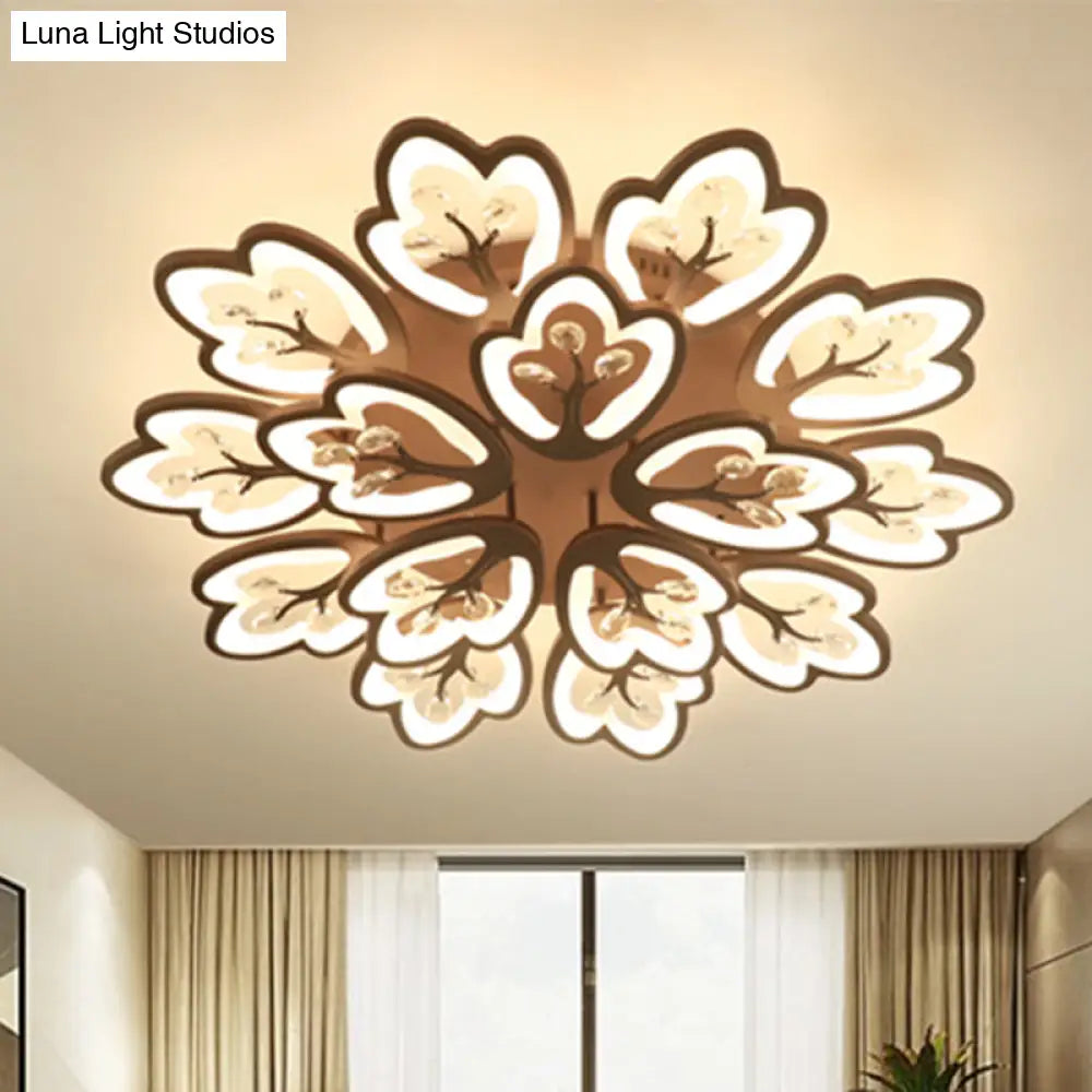 Modern Acrylic Floral Ceiling Mount Light Fixture - Coffee Finish 12/15 Lights Warm/White/3 Color
