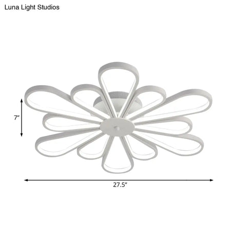 Modern Acrylic Flower Semi Flush Mount Light Fixture With White Led Lights In Warm