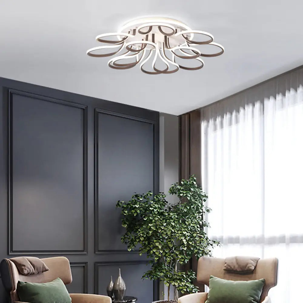 Modern Acrylic Flush Mount Ceiling Light Fixture - Bend Design 9/12 Heads Brown 38.5’/46.5’
