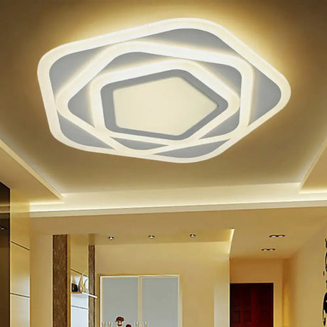 Modern Acrylic Flush Mount Ceiling Light In White For Living Room – Pentagon Contemporary Fixture