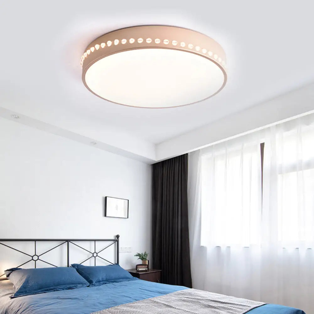 Modern Acrylic Flush Mount Drum Ceiling Light Fixture Led Black/White/Grey Warm/White 14/18/21.5 Dia
