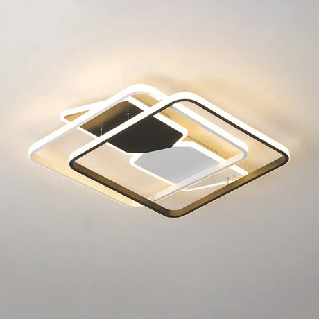 Modern Acrylic Flush Mount Led Ceiling Light In Black - 16’/19.5’ Square Bedroom Lighting / 16’