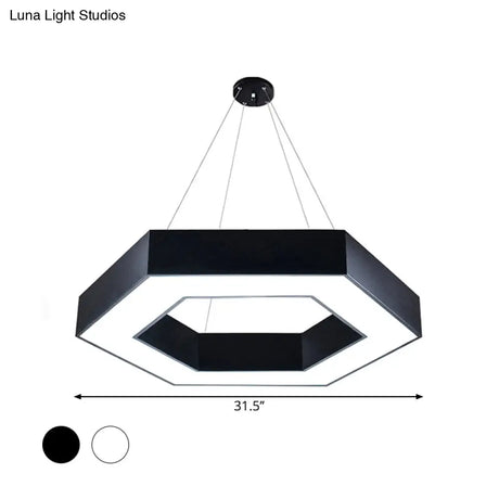 Modern Acrylic Hexagonal Pendant Led Ceiling Light (16/23.5/39) For Office - Black/White