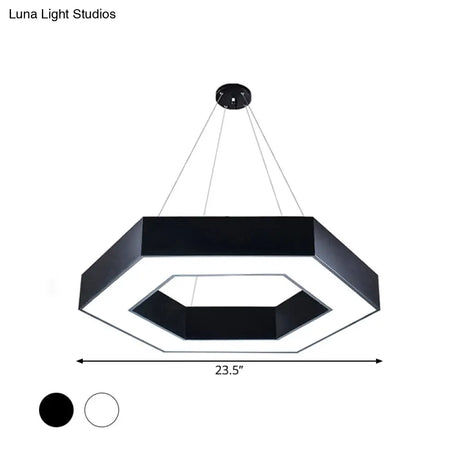 Modern Acrylic Hexagonal Pendant Led Ceiling Light (16/23.5/39) For Office - Black/White