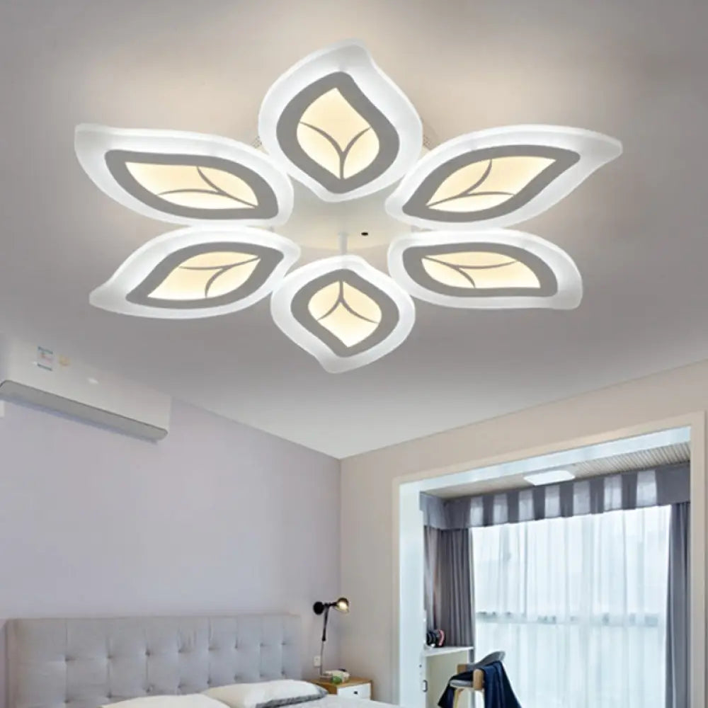 Modern Acrylic Leaf Flush Mount Light - 4/6/9-Light Led Ceiling Fixture In Warm/White/Natural 6 /