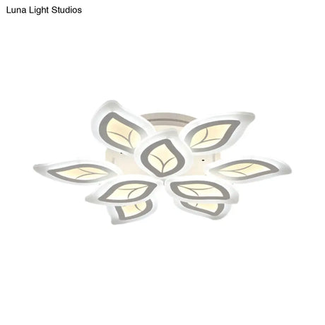 Modern Acrylic Leaf Flush Mount Light - 4/6/9-Light Led Ceiling Fixture In Warm/White/Natural