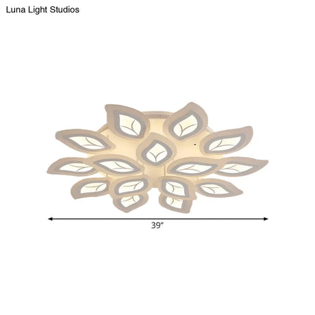Modern Acrylic Leaf Flush Mount Light - 4/6/9-Light Led Ceiling Fixture In Warm/White/Natural