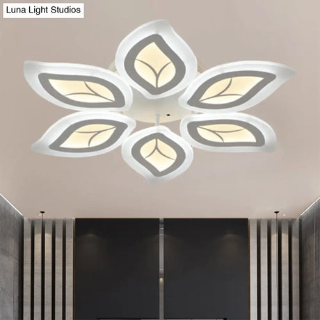 Modern Acrylic Leaf Flush Mount Light - 4/6/9-Light Led Ceiling Fixture In Warm/White/Natural