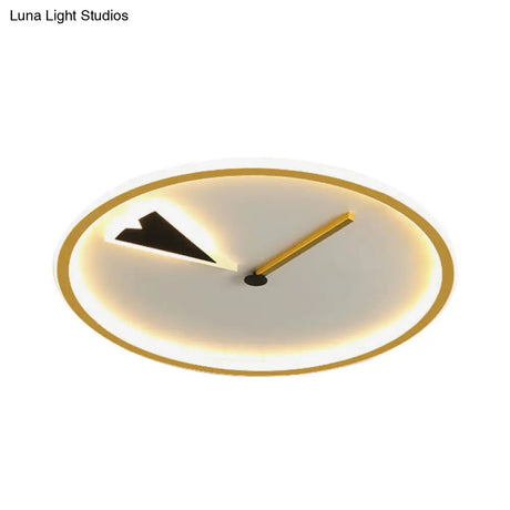 Modern Acrylic Led Bedroom Flushmount With Clock Design - Round/Square Black/Gold