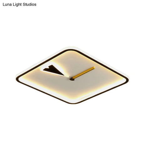 Modern Acrylic Led Bedroom Flushmount With Clock Design - Round/Square Black/Gold