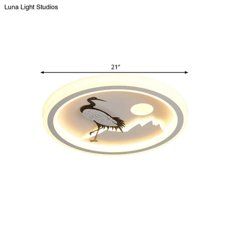 Modern Acrylic Led Ceiling Fixture: Square/Round Flush Mount With White Finish And Bird/Tree Pattern