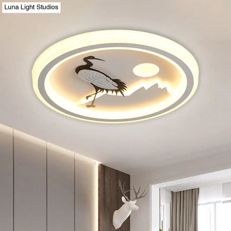 Modern Acrylic Led Ceiling Fixture: Square/Round Flush Mount With White Finish And Bird/Tree
