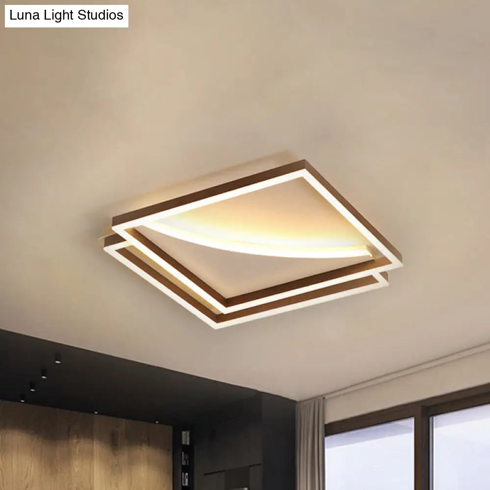 Modern Acrylic Led Ceiling Light In Coffee Brown Flush Mount Lamp With Overlapping Design
