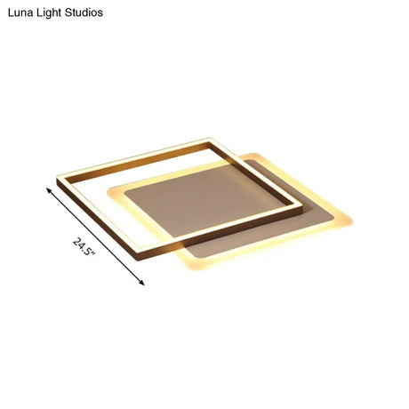 Modern Acrylic Led Coffee Flush Mount Lamp - 16.5’/20.5’/24.5’ Wide Rectangular Warm/White Light
