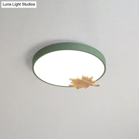 Modern Acrylic Led Drum Ceiling Mount Flush Light Fixture For Bedroom - Gray/White/Green With Maple
