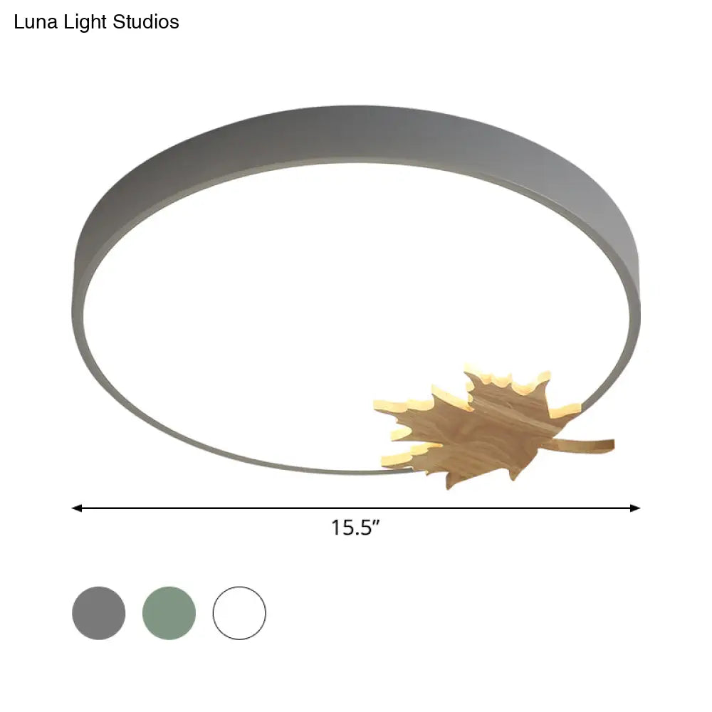 Modern Acrylic Led Drum Ceiling Mount Flush Light Fixture For Bedroom - Gray/White/Green With Maple