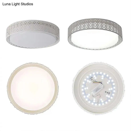 Modern Acrylic Led Flush Ceiling Light In White For Adult Bedroom With Hollow Round Design