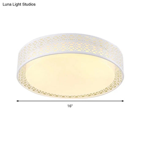 Modern Acrylic Led Flush Ceiling Light In White For Adult Bedroom With Hollow Round Design