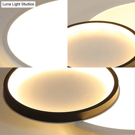 Modern Acrylic Led Flush Mount Light Fixture Round Black And White Design 16’/19.5’ Wide
