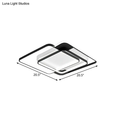 Modern Acrylic Led Flush Mount Light In Black - 16.5’/20.5’ Width Overlapping Design Perfect