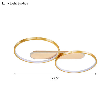 Modern Acrylic Led Gold Flush Mount Ceiling Light With Halo - Like Ring Design In Warm/White