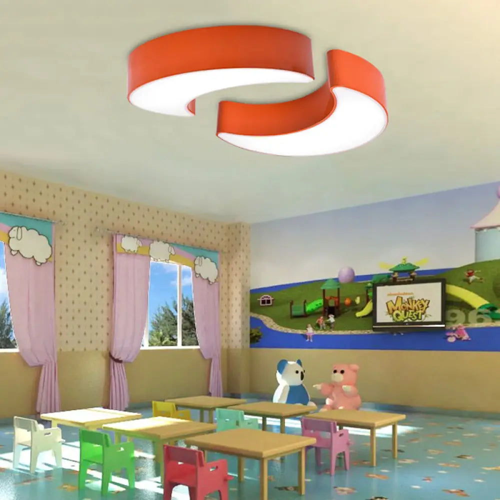 Modern Acrylic Led Moon Shade Ceiling Light For Kindergarten - 16’ Or 23.5’ Diameter White Orange /
