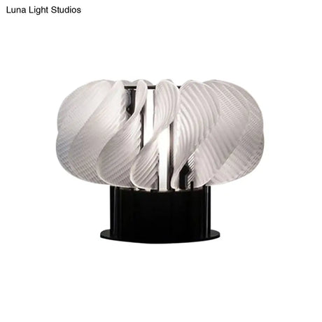 Modern Acrylic Led Table Lamp With Curved Panel Spiral Design In White And Black