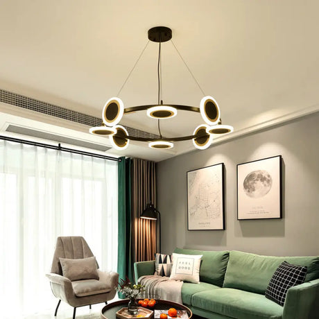 Modern Acrylic Ring Chandelier Pendant With Led Lights - 22/30/38 Diameter 10-Light Black Finish