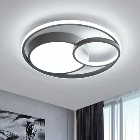 Modern Acrylic Ring Flushmount Led Ceiling Light In Gray/White/Black With Warm/White/3 Color