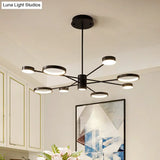 Modern Acrylic Sputnik Chandelier Pendant Light: Black Led Hanging Lamp Fixture With 6/8/10 Lights