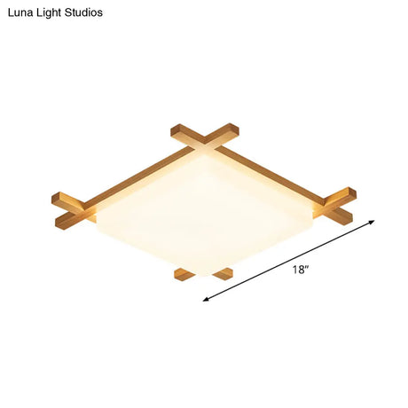 Modern Acrylic Square Ceiling Lamp With Led And Wood Frame - Beige/White Warm Light