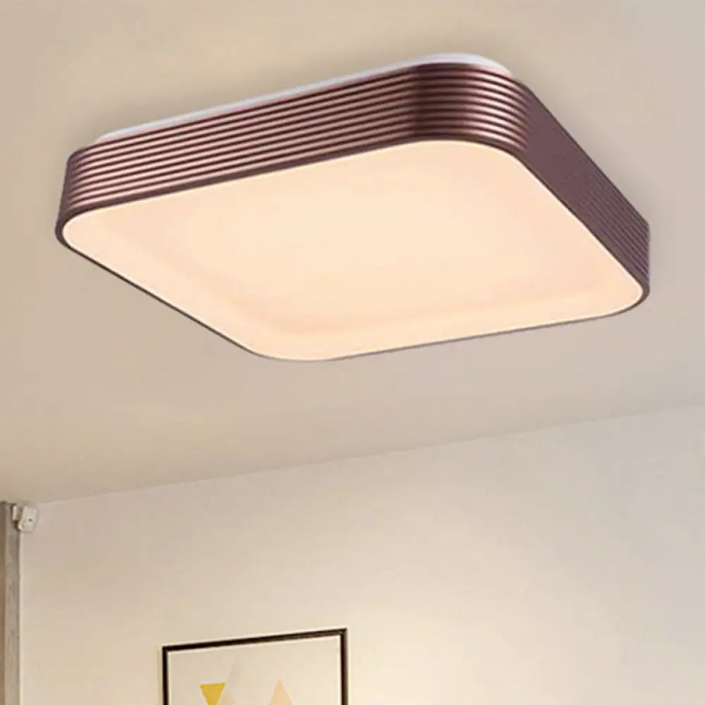 Modern Acrylic Square Ceiling Light - 18’/23.5’ Wide Dark Red Led Flush Mount Fixture / 18’