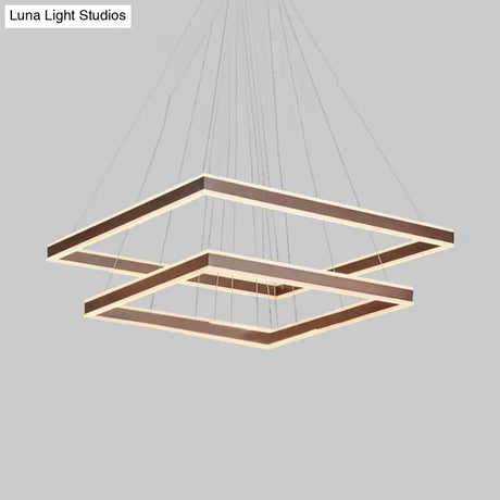 Modern Acrylic Square Ceiling Pendant Led Brown Chandelier Light In Warm/White