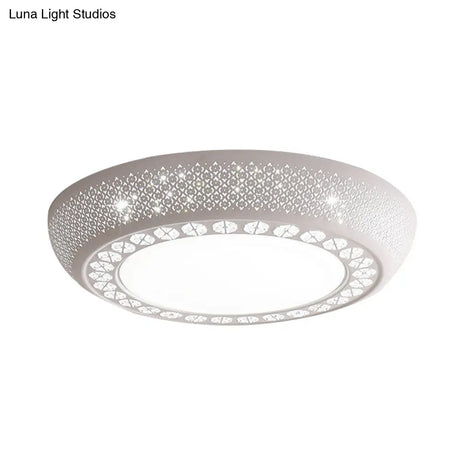 Modern Acrylic White Flush Mount Ceiling Light With Crystal Accent - 23’/42’/35’ Wide Drum