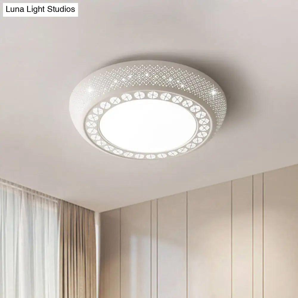Modern Acrylic White Flush Mount Ceiling Light With Crystal Accent - 23’/42’/35’ Wide Drum