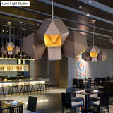 Modern Aluminum 3-Light Polyhedron Chandelier Pendant Lamp In Coffee For Restaurants