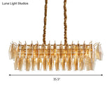 Modern Amber Crystal Oval Island Lamp - 6 Heads Dining Room Hanging Light Fixture