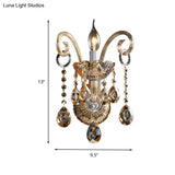 Modern Amber Glass Candle Sconce Wall Light With Crystal Drip Accent - 1/2 Heads Bedroom Fixture