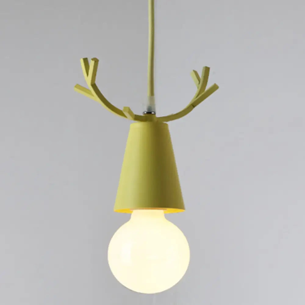 Modern Antler Metal Pendant Light With Open Bulb Design - Nordic Style Yellow